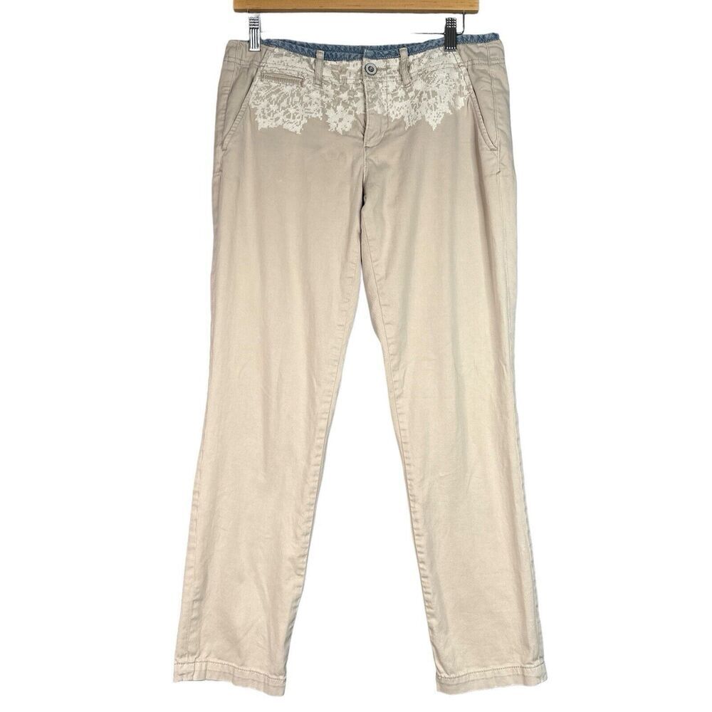 Pilco Anthropologie Pants Womens 28 Beige Hyphen Chino‎ Southwestern Embroidered